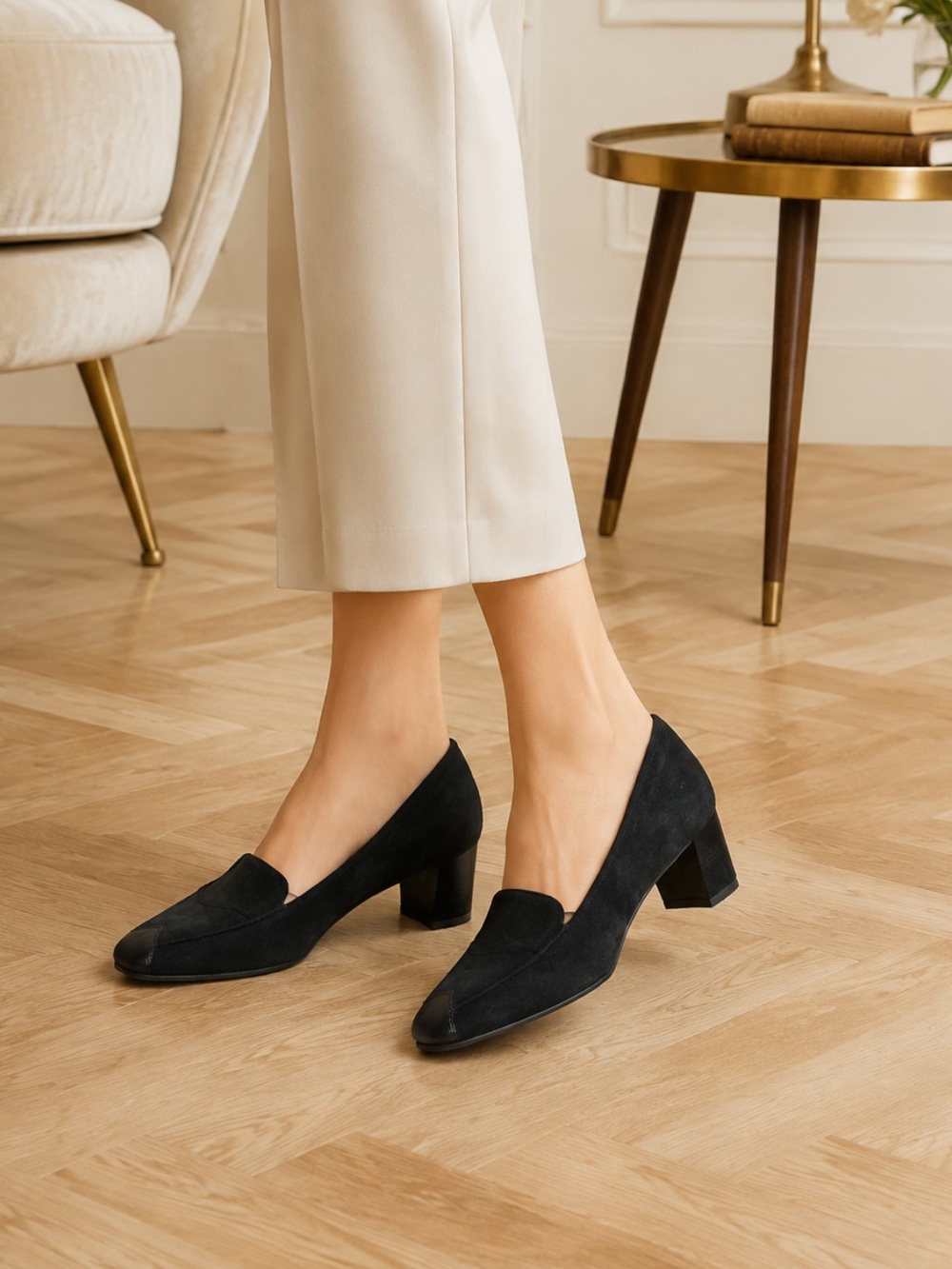 Beautiful Ara Classic Black Suede Block Heels with  croc embossed detail❤️6.5